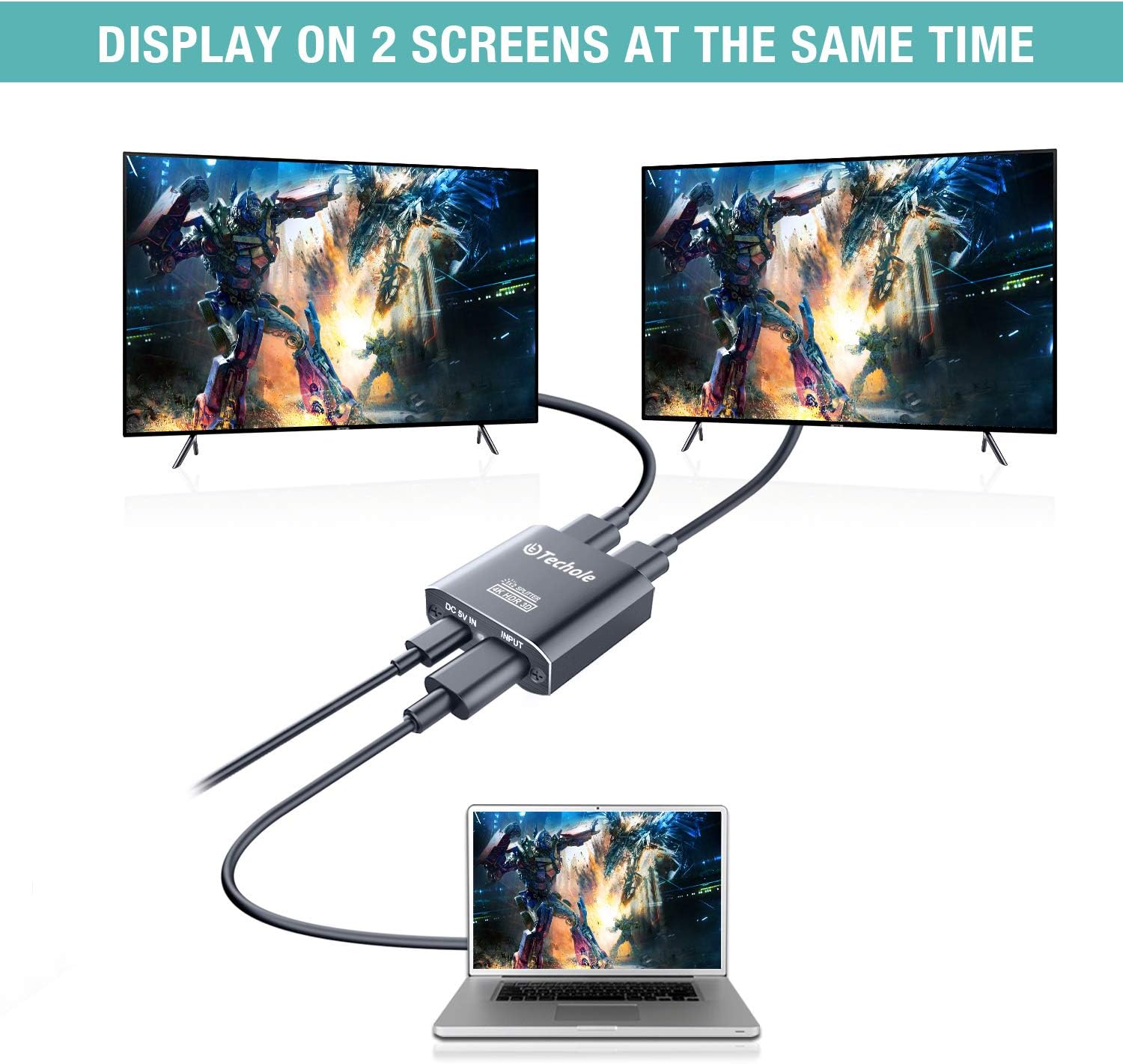 HDMI Splitter 1 in 2 Out - Techole 4K Aluminum Ver1.4 HDCP, Powered HDMI Splitter Supports 3D 4K@30HZ Full HD1080P for Xbox PS4 PS3 Fire Stick Roku Blu-Ray Player Apple TV HDTV - Cable Included, Grey: Home Audio & Theater