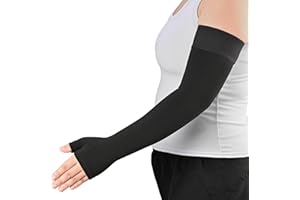 KEKING Lymphedema Medical Compression Arm Sleeve with Gauntlet, 15-20 mmHg Graduated Compression Full Arm Support for Women Men (Single), Long Pressure Arm Hand Brace for Arthritis, Bursitis, Edema