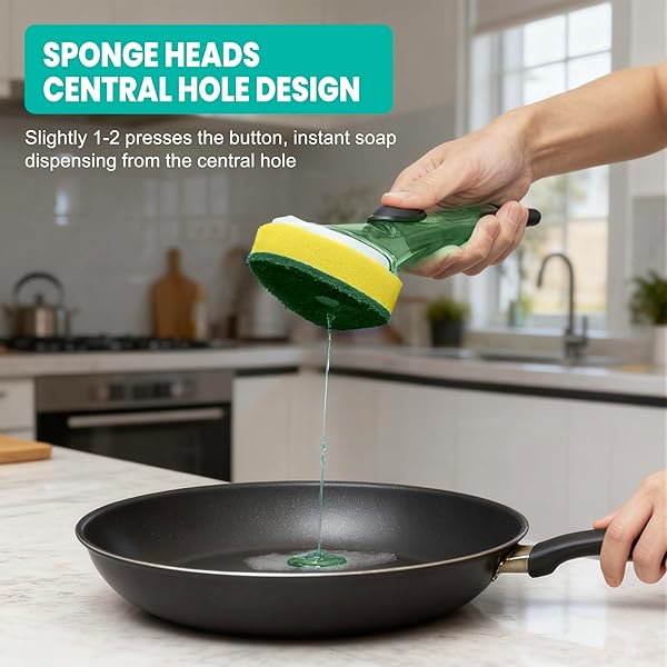DISHWAND REFILLS SPONGES HEADS – NON SCRATCH DISH WAND REFILL REPLACEMENT, HEAVY DUTY SCRUB DOTS BRUSHES DISPENSER, SOAP DISPENSING SCRUBBERS, DISHWASHING CLEANER SUPPLIES KITCHEN SINK DISHWASHER TOOL