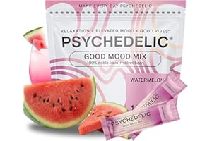 PSYCHEDELIC WATER Good Mood Mix - Watermelon - Powder Packets - Calming Kava Drink Mix - Easy Open Single-Serving - Flavored Kava powder - Mucuna Pruriens - Stevia - Non Alcoholic Adaptogen Mocktails - 14 Stick
