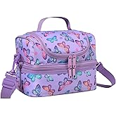 Lunch Bag for Girls,ChaseChic Insulated Lightweight Lunch Boxes for Kids Boys Dual Compartment Lunch Organizer Leak-Proof Cooler Bag with Detachable Adjustable Shoulder Strap,Purple Butterflies