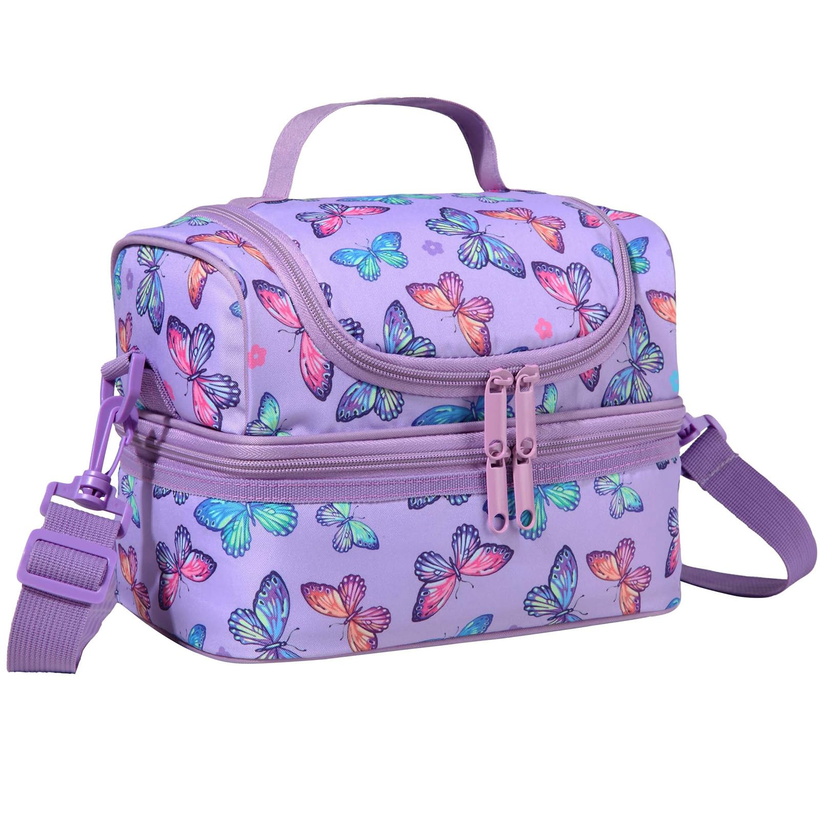Lunch Bag for Kids,ChaseChic Insulated Lunch Boxes Bag Lightweight Water-Resistant Cooler Bag for Boys Girls in Dual Compartment Leak-Proof Lunch Organizer Purple Butterflies