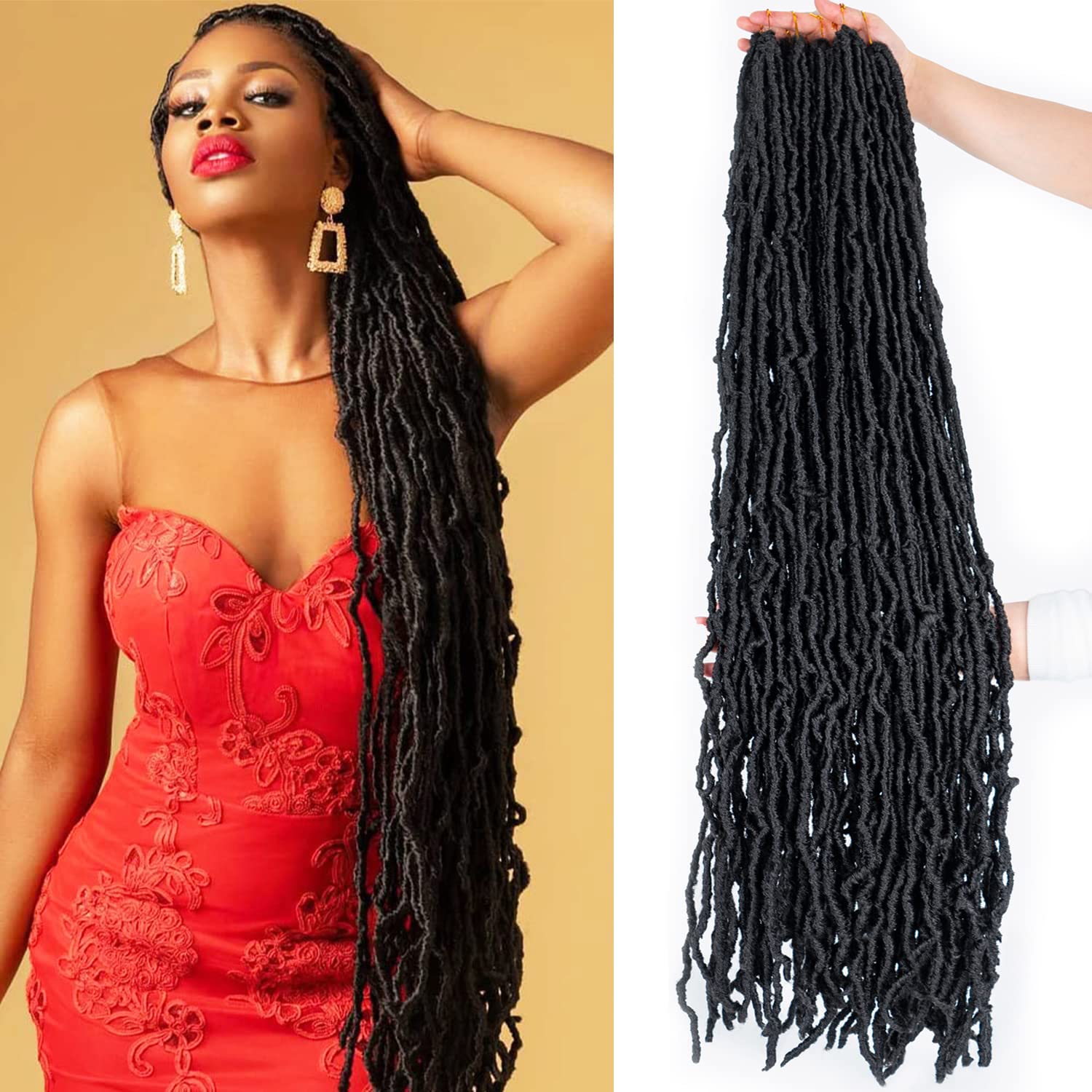 36 Inch New Soft Locs Crochet Hair Faux Locs Crochet Braids Hair 6 Packs/lot Super Long Goddess Locs Dreadlocs Synthetic Hair Extend Pre Looped Natural Soft Locs Braiding for Women (36 Inch, 1B) โ image 1