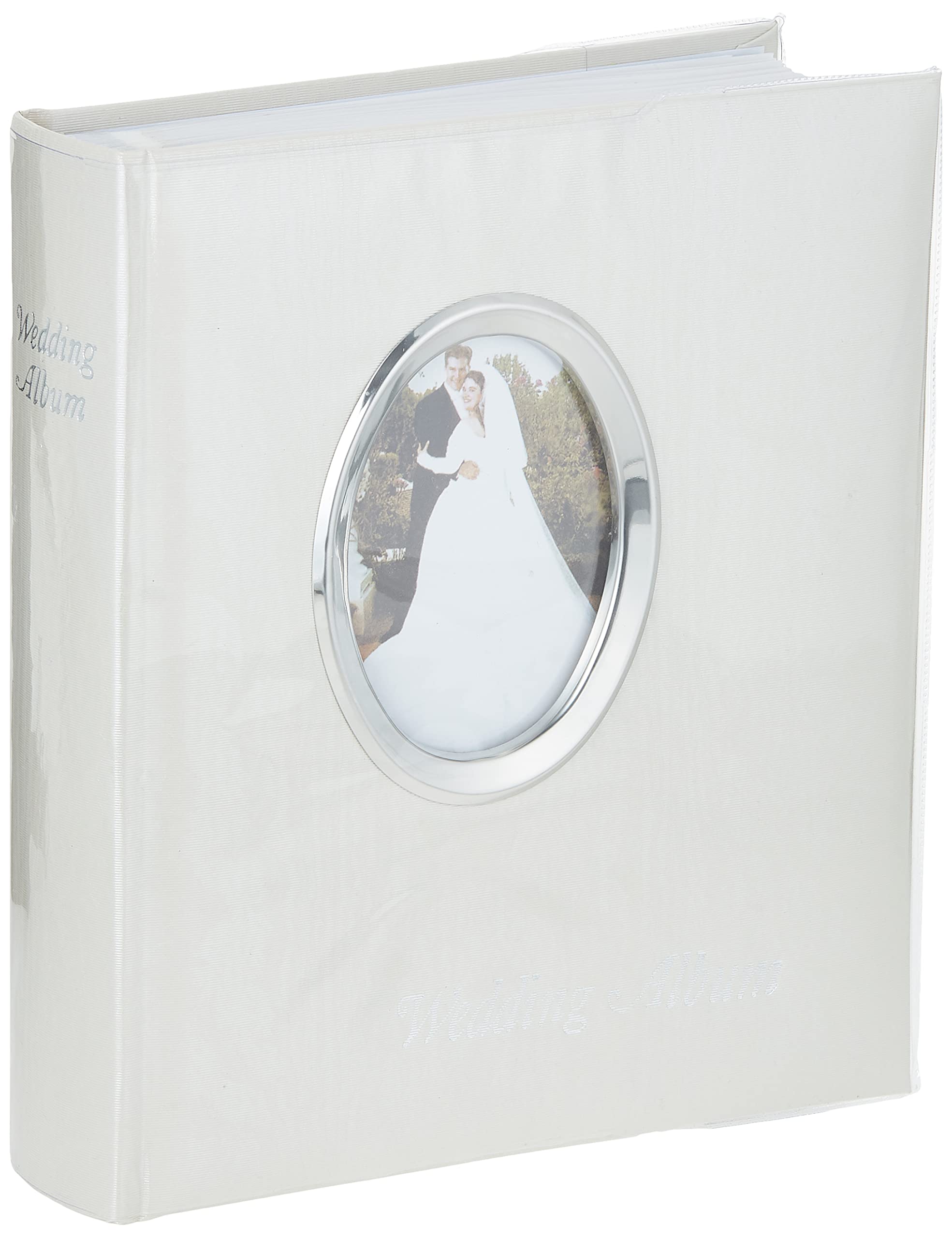 Pioneer Photo Albums WAF-46/ST 200 Pocket Ivory Moire Cover Album with Silver Tone Oval Frame and Wedding Album Text for 4 x 6-Inch Prints