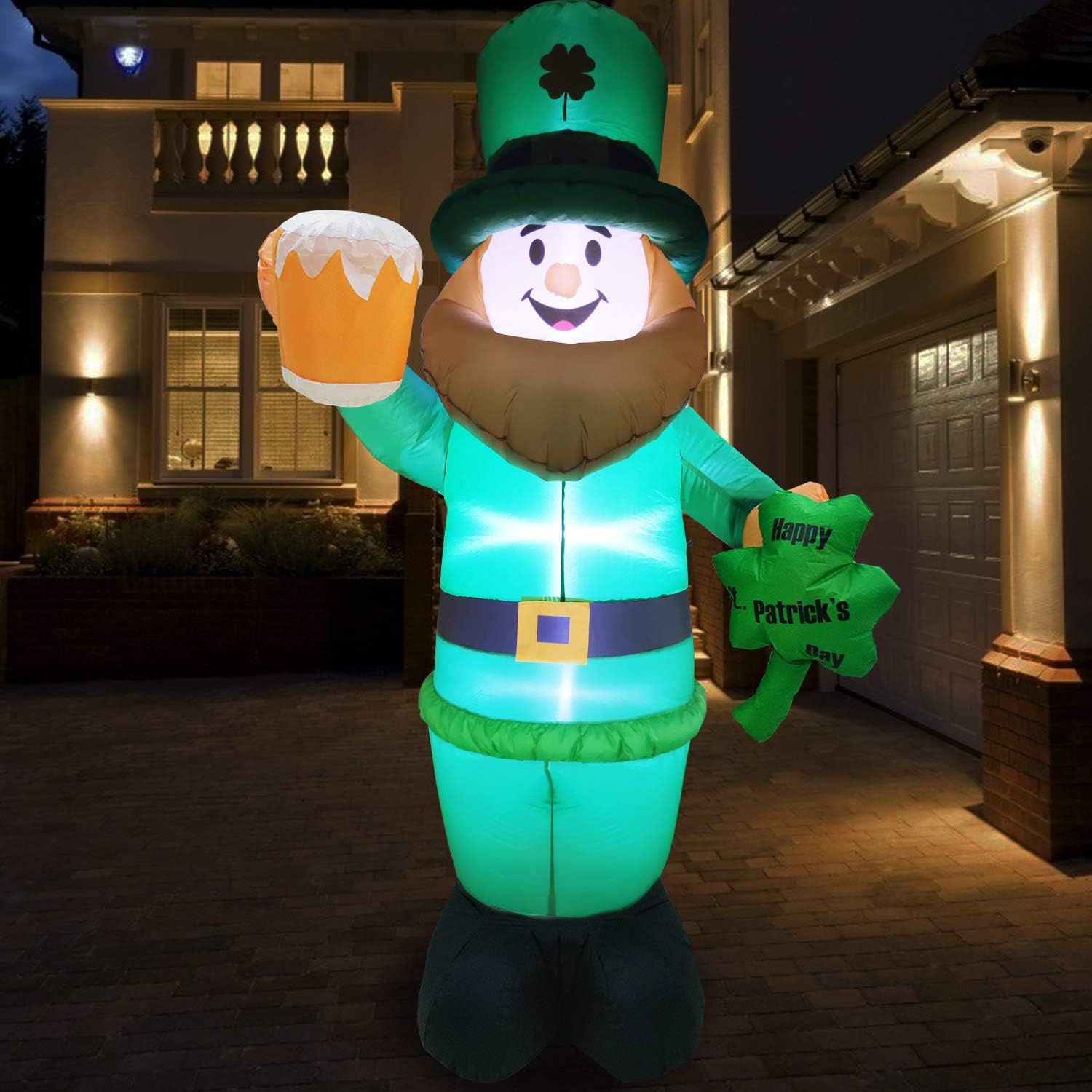 8 Foot St Patricks Day Inflatable St Patricks Day Decorations Outdoor Giant Inflatable Leprechaun with LED Light Holding Shamrocks Beer for Irish Day Yard Decoration Lucky Decor Fun Holiday Blow Up: Garden & Outdoor