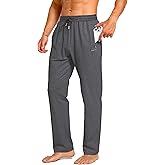 Men's Sweatpants Cotton Yoga Pants Casual Jersey Pants for Men Open Bottom Straight Leg with Zipper Pockets