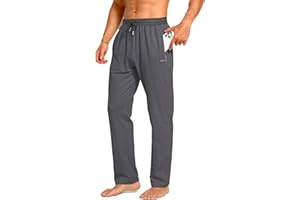 RANCOTO Men's Sweatpants Cotton Yoga Pants Casual Jersey Pants for Men Open Bottom Straight Leg with Zipper Pockets