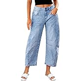 LookbookStore Barrel Jeans for Women High Waisted Cropped Wide Leg Trendy Baggy Distressed Stretchy Denim Jean Pants