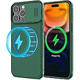Nillkin for iPhone 15 Pro Max Magnetic Case with Camera Cover, Compatible with MagSafe, CamShield Pro Magnetic 15 Pro Max 5G Car Mount Case 6.7’’, Built-in Magnet Circle, Green
