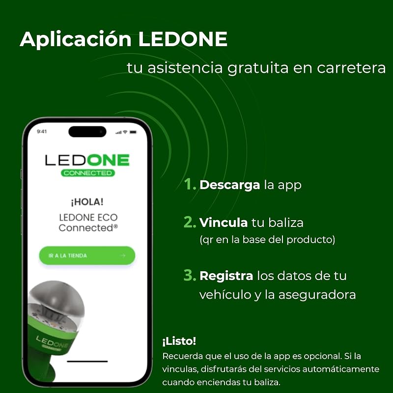 LEDONE - Baliza v16 Homologada DGT con Geolocalizador, Luz Emergencia Coche V16 Homologado DGT - eSIM y Datos Hasta 2038, Visibilidad 1km 360º - Fabricada en España