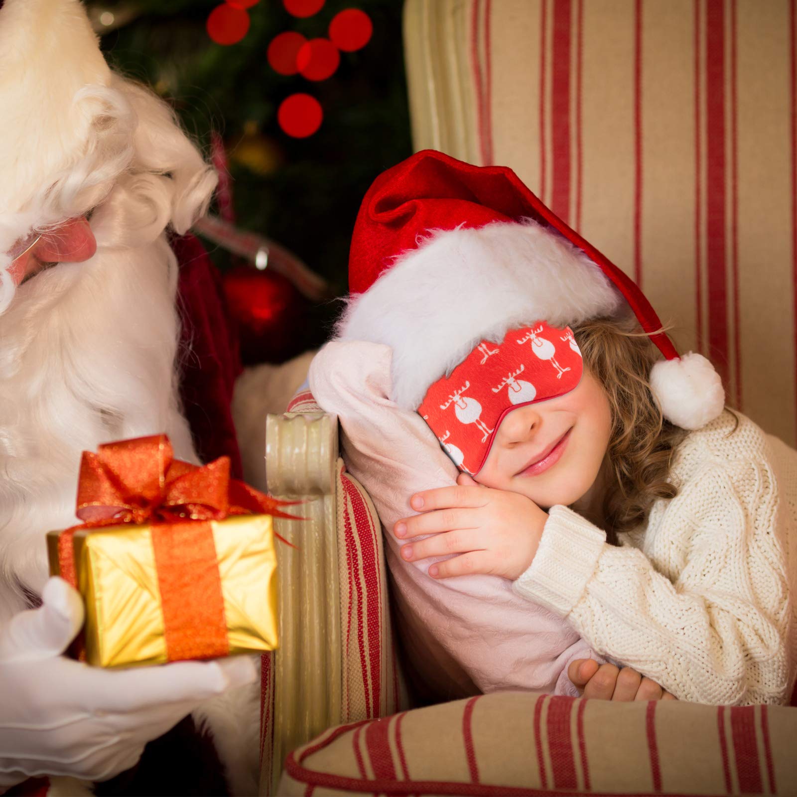 Moonen Christmas Gift Sleep Mask Eye Shade Santa Deer Soft for Women and Men with Adjustable Strap Super-Smooth Blocks Light Suitable for Travel Nap and Deep Sleep (Red)