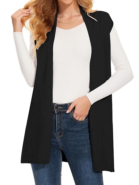 BIFFXEU BLACK SWEATER VEST FOR WOMEN KNIT SLEEVELESS CARDIGANS FALL SWEATER CARDIGAN VESTS XL