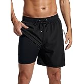 SILKWORLD 7 Inch Mens Swim Trunks with Compression Liner Quick-Dry Bathing Suit with Zipper Pockets