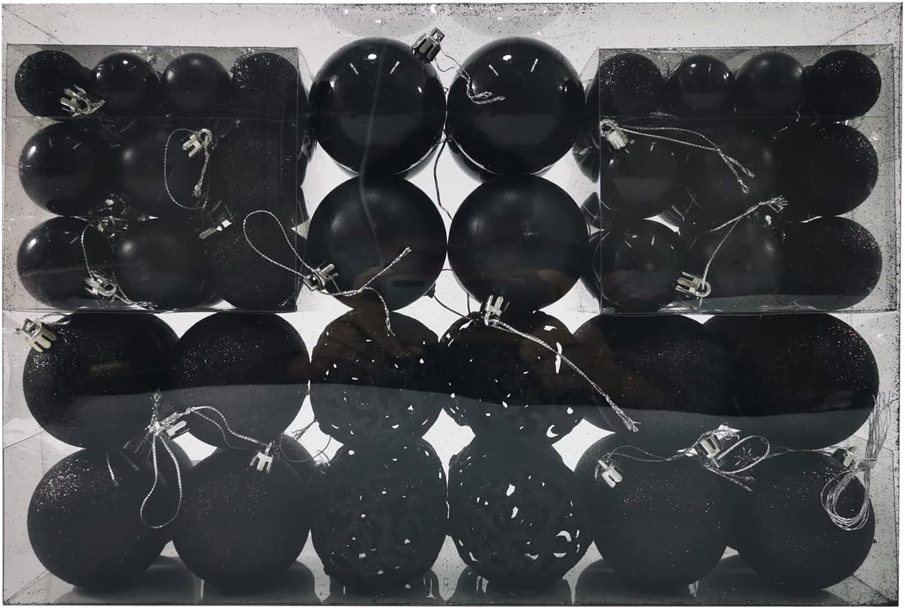 Ornaments - 100 Pcs Christmas Ball Ornaments Set, Black Ornament for Christmas Tree Decorative Hanging Baubles Plastic Shatterproof Christmas Ball for Holiday Party Christmas Tree Decoration