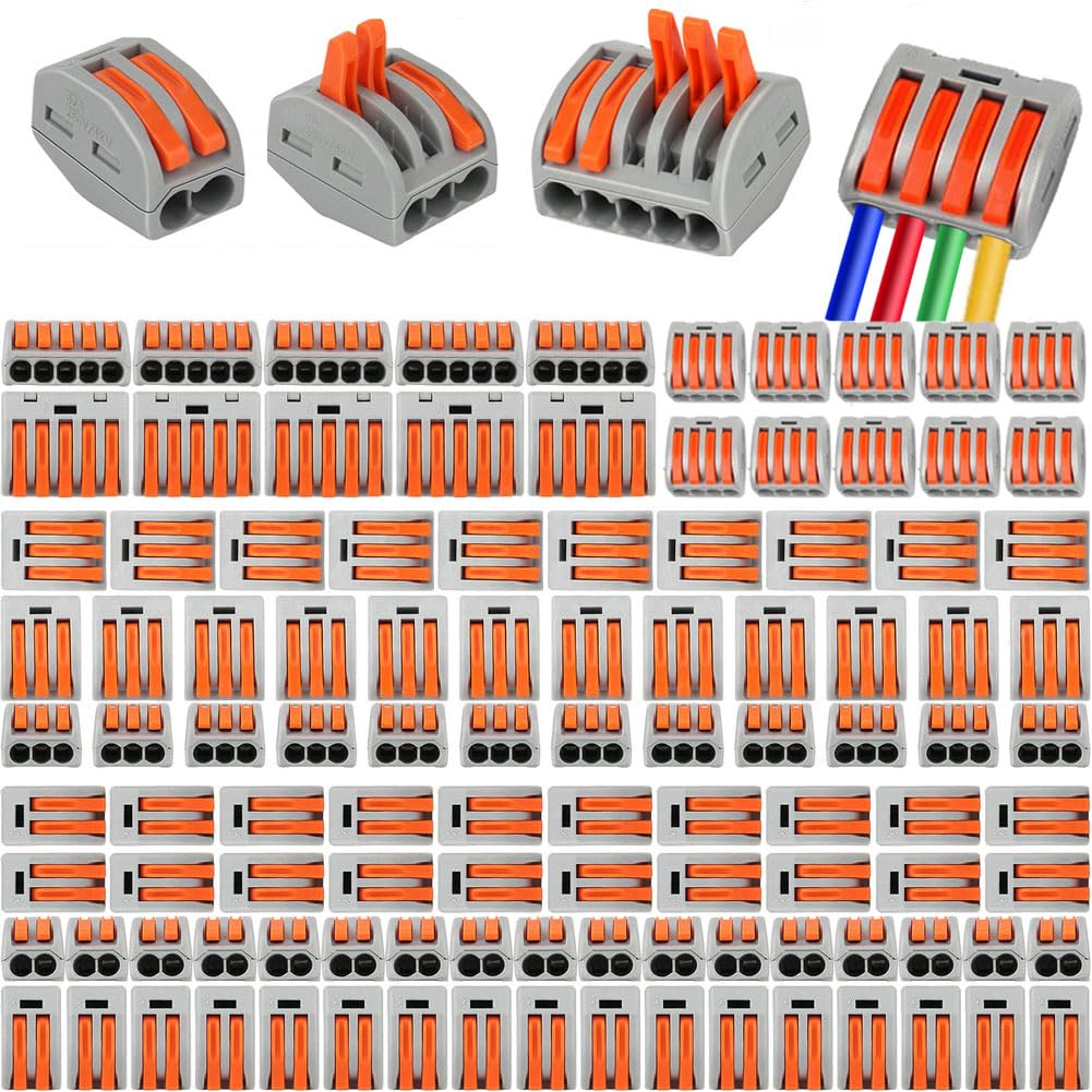 160PCS Compact Wire Connectors,YUSHIHU Electrical Connector Blocks, 90pcs Clamp 2-Port/50pcs 3-Port/10pcs 4-Port/ 10pcs 5-Port