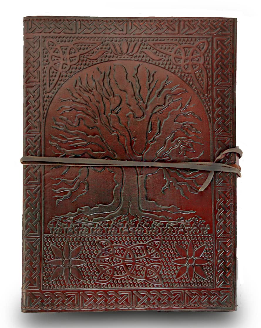 Jaald Handmade Large 10" Embossed Leather Journal Celtic Tree of Life Blank Personal Diary Notebook refillable Gift