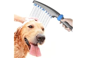 RAINOVO Dog Shower Head, 4 Modes Dog Washing Shower Attachment, Dog Shower Sprayer with 79" Hose & Rubber Soft Brush Pet Bathing & Grooming Supplies for Pets (Grey + Blue)