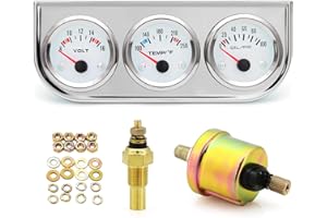 ARTILAURA 52mm Triple Gauge Set (Volt Meter+Water Temp+Oil Pressure Gauge) Dashboard 3 in1 Auto Gauges 3 Gauge Cluster Kit with Silver Console for 12V Car