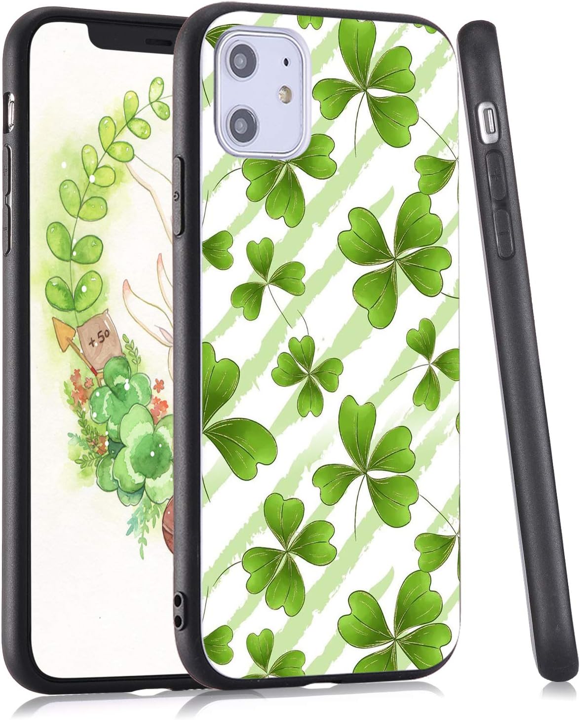 LuGeKe Plants Phone Case for iPhone X/iPhone Xs/iPhone 10,Lucky Leaf Patterned Case Cover,Hard PC Back with TPU Bumper Anti-Stratch Bumper Protective Cute Leaves Phonecase(Green Plants)