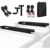 Abahub Soft Roof Rack Pads with 2 Tie Down Straps, 2 Tie Down Ropes, 2 Hood Loops and Storage Bag, for Surfboard, Kayak, Canoe, Heavy Duty Universal Car Roof Racks System (Use with Cross Bar)