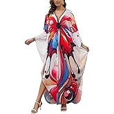 Batwing Sleeve Kaftan Dress for Women Plus Size - Flowy Lightweight Long Maxi Beach Cover Up,Summer Loungewear
