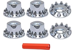 JESONN Chromed ABS Plastic Hubcaps Front and Rear Wheel Axle Cover Set with 33mm Thread-On Lug Nut Covers for Semi Trucks Removable Center Cap (Standard)