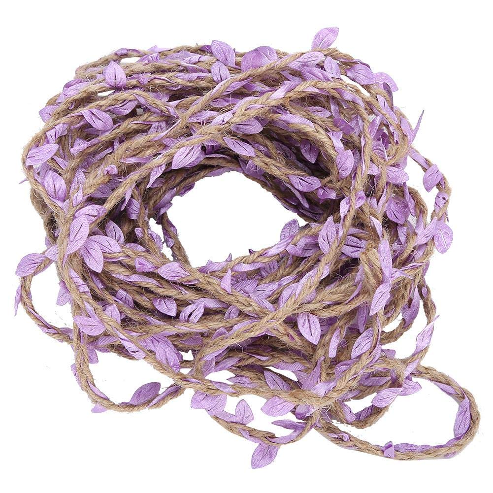 Burlap Leaf Ribbon, 32.8ft Braided Twine Garland with Artificial Colored Leaves for DIY Crafts Rustic Wedding Jungle Safari Party Home Decorations Purple