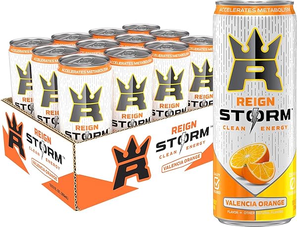 REIGN STORM, VALENCIA ORANGE, FITNESS & WELLNESS ENERGY DRINK, 12 FL OZ (PACK OF 12)