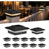 T-SUN 4x4 Solar Post Cap Light Black, 12 Pack Solar Post Light with 3000K | Fit for 4x4 Vinyl Post Only, Waterproof Solar Post Cap Lights with Warm White, for Patio Garden Stairs Decoration Lighting