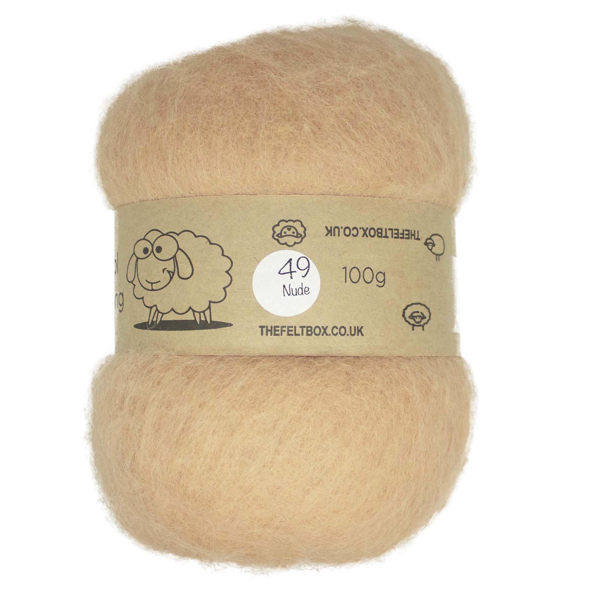 The Felt Box Needle Felting Wool 100g – Light Beige Shade #49 Nude – Carded Batt with Short Coarse Fibres (~27 Microns) – NZ Sheep Wool Core & Finish Wet Felting Spinning & Crafts