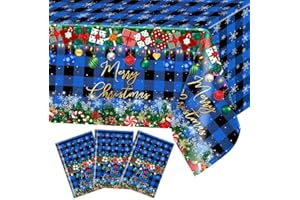 Avezano 3 Pcs Christmas Tablecloths Disposable Plaid Christmas Tablecloth Plastic for Xmas Winter Holiday Party Supplies Large Plastic Tablecover 108x54 inch (Blue Black)