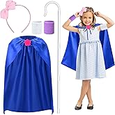 Kuscul 6 Pcs Halloween Toy Shepherdess Costume Set Include Pink Bow Headband Blue Cape 2 Wristbands Flower Brooch White Staff for Party Toy Cosplay Dress up