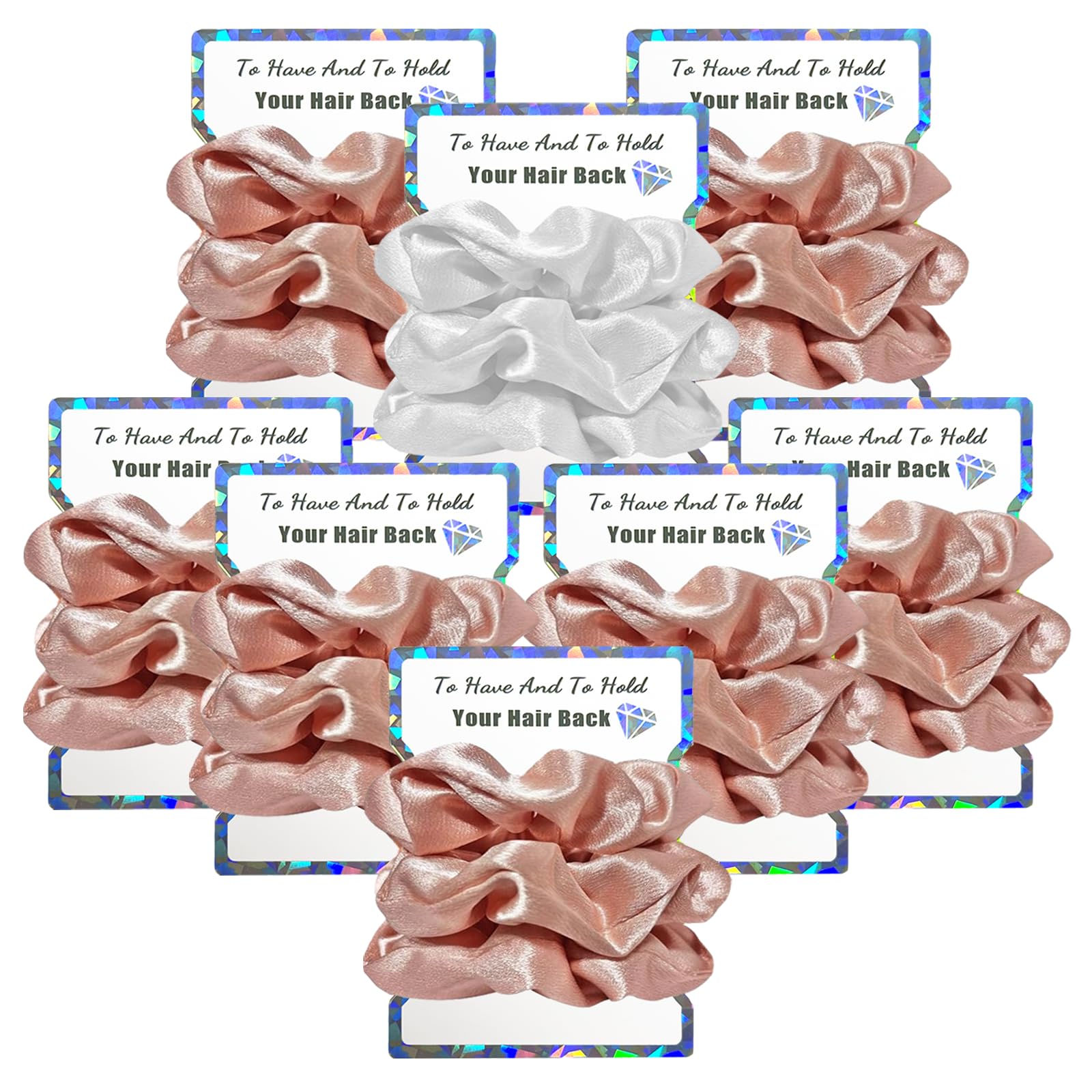 Penubuy Satin Bridesmaid Scrunchie Set,8 Packs Silk Hair Scrunchies for Bachelorette Party Favors Bridesmaid Gifts, Elastics Soft Hair Ties for Bridesmaid Proposal Box (Rose Gold &White)
