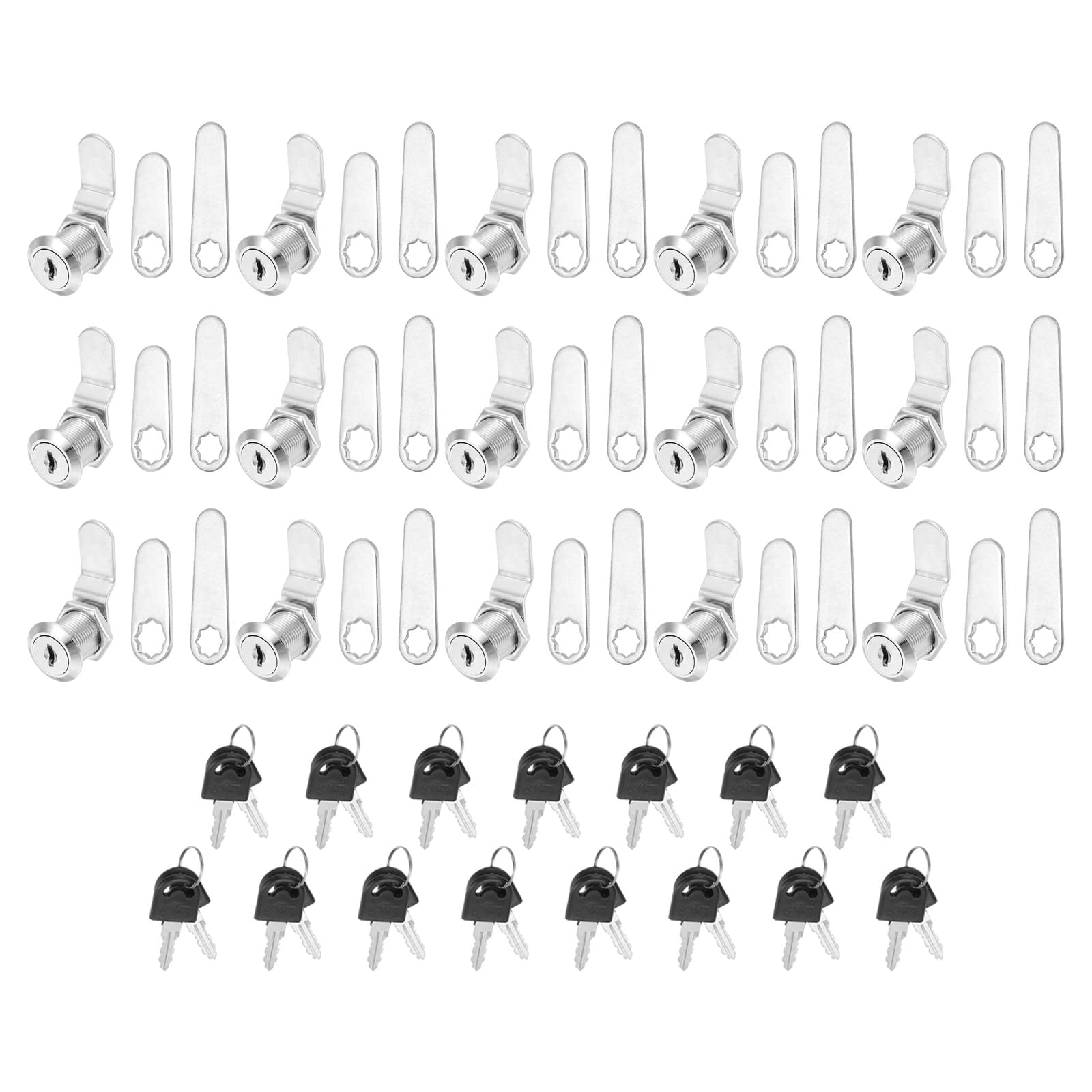 PATIKIL 3/4 Inch Keyed Alike Cabinet Locks with Key, 15 Pack Cam Replacement Lock Cylinder Toolbox Lock for RV Drawer Storage Cart Mailbox, Silver