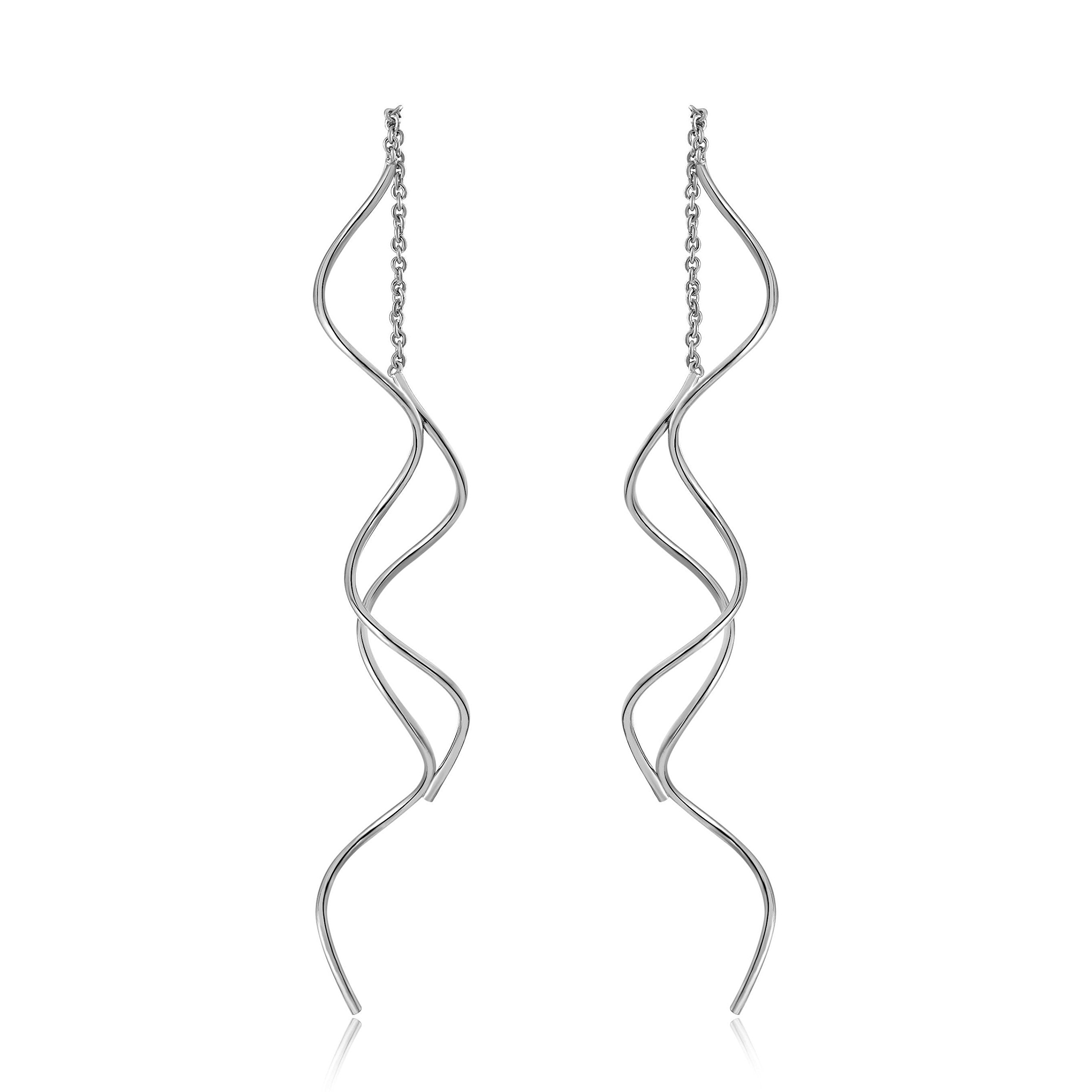 Acefeel Fresh Style Exquisite Threader Dangle Earrings Curve Twist Shape for Women's Gift (White) — image 1