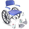 KMINA PRO - Shower Wheelchair, Adjustable Chair with Wheels for Disabled Adult, Self Propelled, Blue
