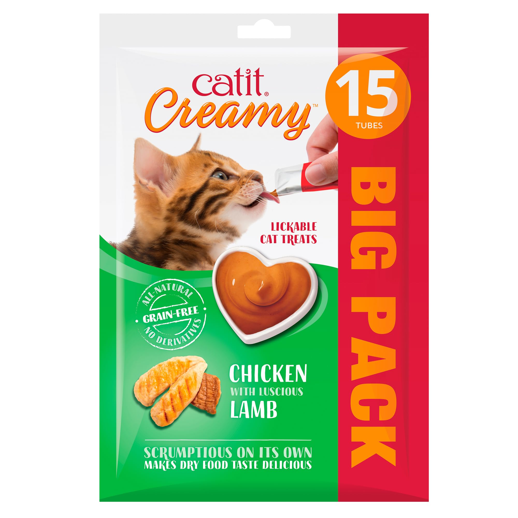 Catit Creamy Chicken & Lamb Lickable Cat Treats for Cats and Kittens, Cat Treat Licky Snack, Grain-Free Lick Treat, 15 x 10g Multipack — image 1