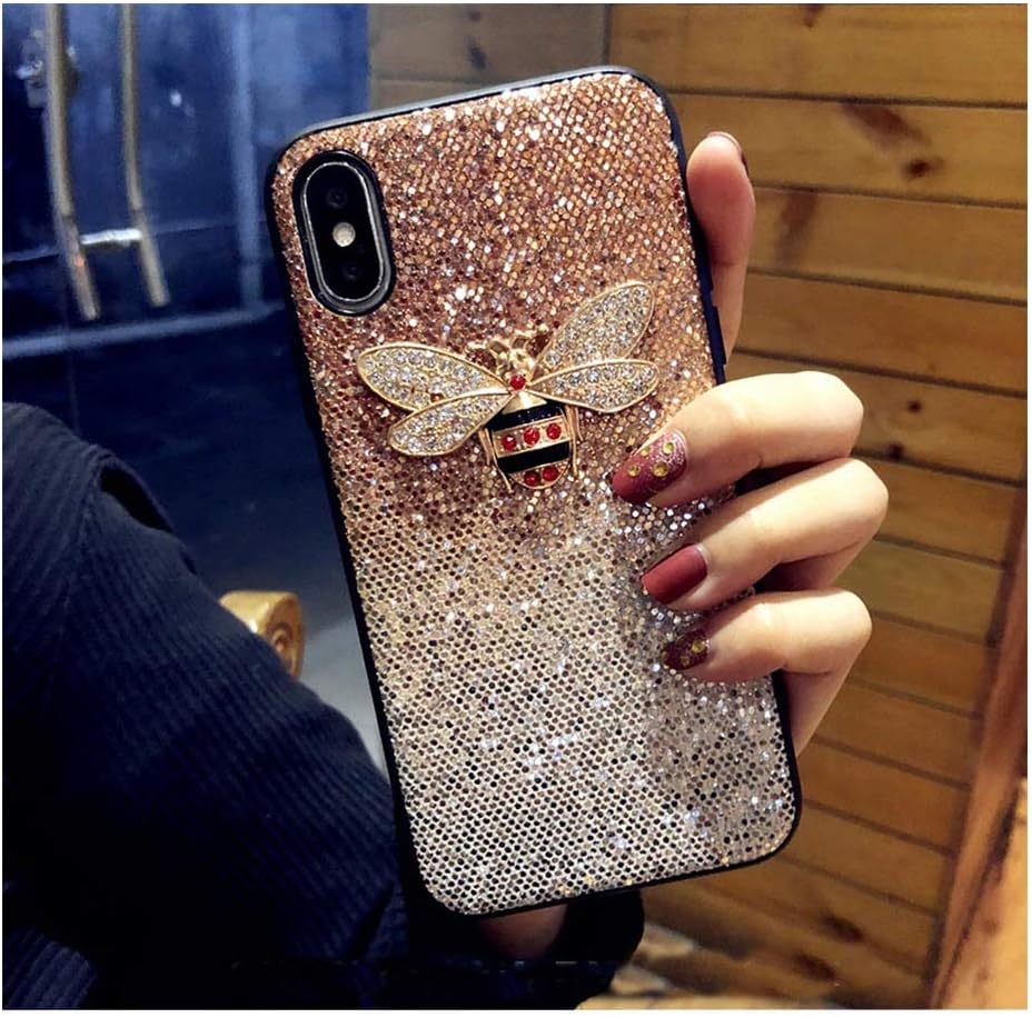 Metal Diamond Bee Glitter Phone Case Compatible for iPhone 7 8 6 6S Plus X XR XS MAX Cover Compatible for Samsung Galaxy S8 S9 Note 9 S10 E,Compatible for iPhone 7,Gold