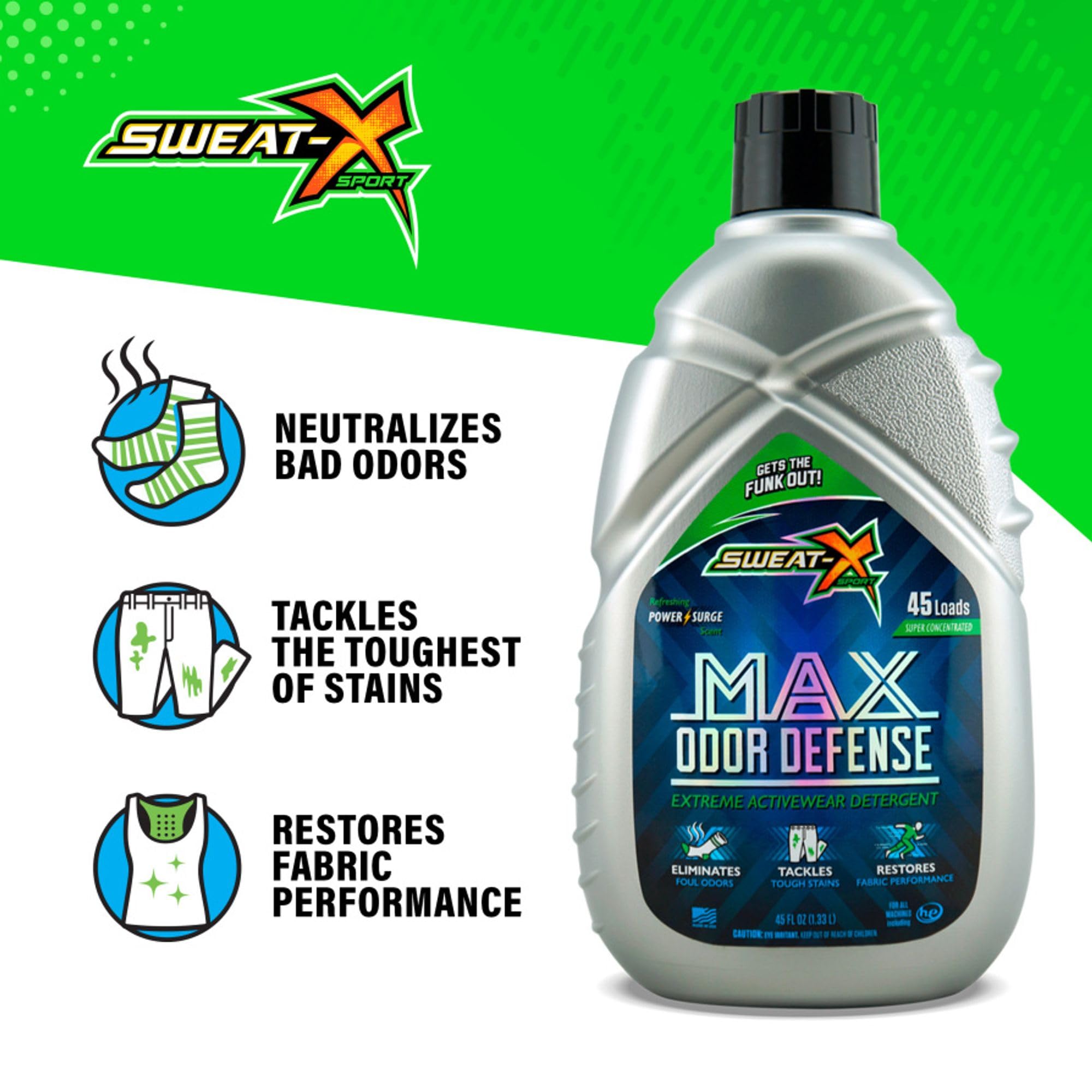 Sweat X Max Odor Defense Laundry Detergent – Remove the Worst Odors & Toughest Stains – High Performance Sports Wash for Training Gear & All Fabric Types – 45 Loads – 1 Pack