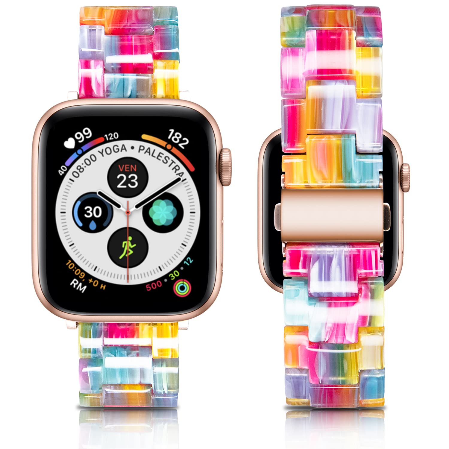 Caunedy Watch Band Compatible with Apple Watch 42/44/45mm for Women Man,Light Resin Bracelet Fashion Strap with Stainless Steel Buckle for iWatch Series 7/6/5/4/3/2/1/SE (Rainbow, 42/44/45mm)