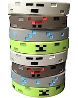 Pixel Style Miner Character Wristbands (8 Pack)- Pixel Style Video Game Designs - Spider, Creeper, Skeleton, Diamond - 2 of Each Style