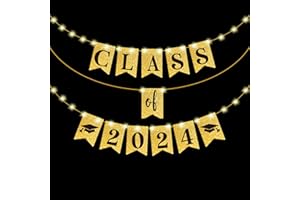 Yuefunny Graduation Gold Glitter Banner with LED Light Happy Graduation Pre Strung Garland Graduation Hanging Bunting Banner Graduation 2024 Classroom Wall Decor for Graduation Party(Classic Style)