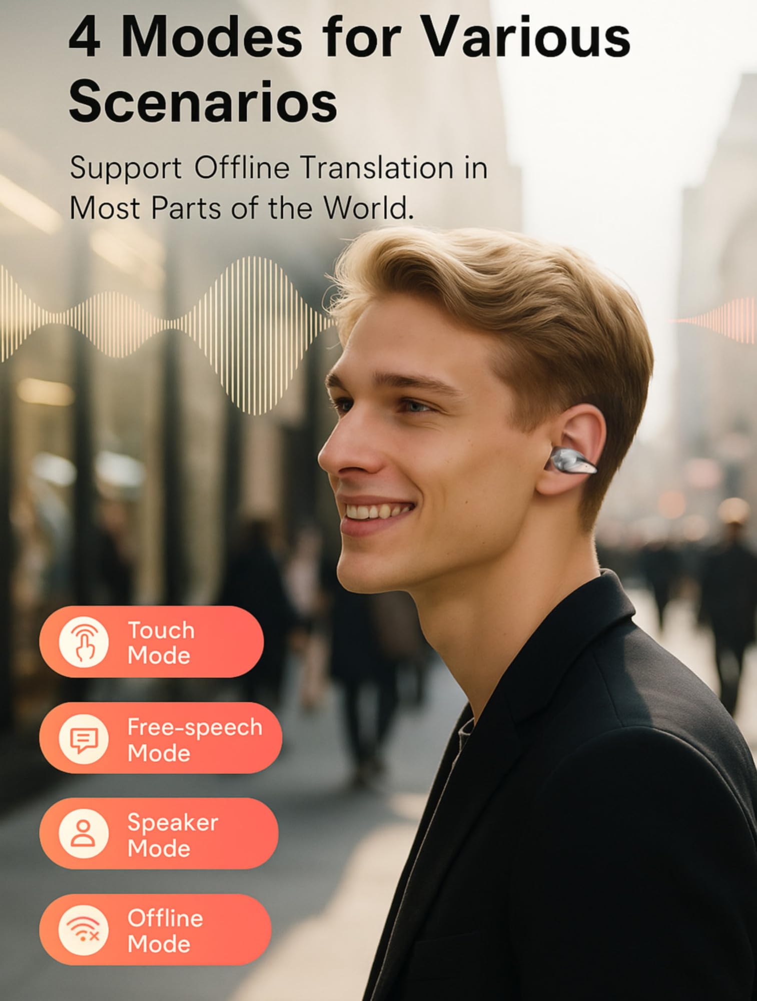 EUQQ Ai-Translation Earbuds Real Time - Bluetooth Wireless Translator Earbuds with AI Real-Time Translate Function, Multi-Language Bud Device with Comfortable Ear Fit, Glasses Friendly, Black
