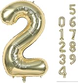 Lingqiang 40 Inch Champagne Gold Number 2 Balloon Set Mylar 0-9 Party Decor