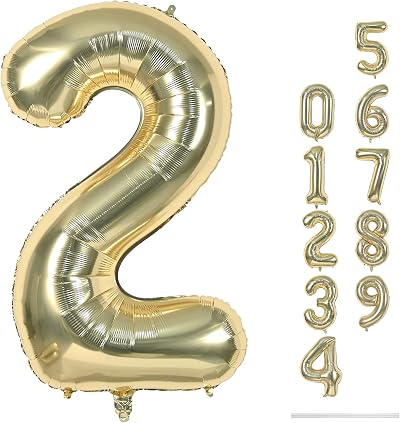 Lingqiang 40 Inch Champagne Gold Number 2 Balloon Set Mylar 0-9 Party Decor