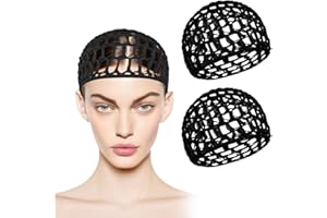 starfa lab 2 PCS Shower Caps Hair Nets for Sleeping,Crochet Mesh Wrap Caps for Silk Press, Curly Hair & Wig Protection,Soft Reusable Bonnets for Women, Lift Strap Weaving Sew For Women Ballet,Black