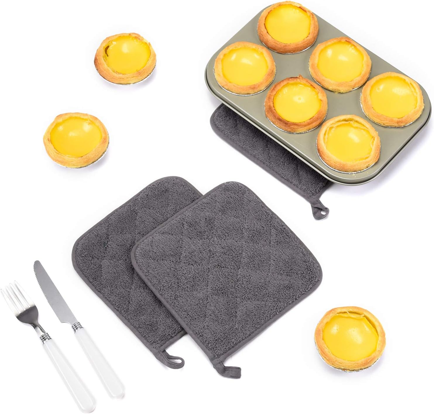 Jennice House Potholders Set, 6 Pack of Heat Resistant Hot Mat Coasters Pure Cotton Kitchen Everyday Pot Holders, 7"X7" for Cooking and Baking (Gray): Home & Kitchen