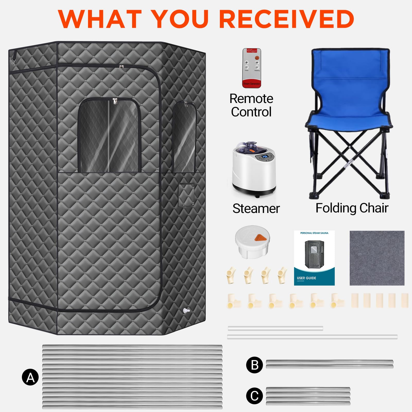 IvyBess Upgraded Steam Sauna Box for Detoxification, Relaxation, Portable Steam Sauna for Home with 1200W 3L Steamer, 15 Levels, 3.8’ x 2.9’ x 5.6’, Grey