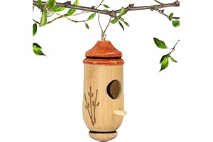 JOBSONSLATES Hummingbird House for Outside –Natural Wood Hummingbird Nest for Outdoors Hanging, Durable Humming Bird Houses for Nesting in Garden, Porch, Balcony