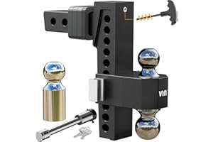 VNN 10 Inch Drop Hitch 2 Inch Receiver - Interchangeable 3 Solid Ball Mount 1-7/8", 2", 2-5/16"(15,000 LBS GTW), Heavy Duty Aluminum Adjustable Trailer Hitch with Pads and Locking Sets